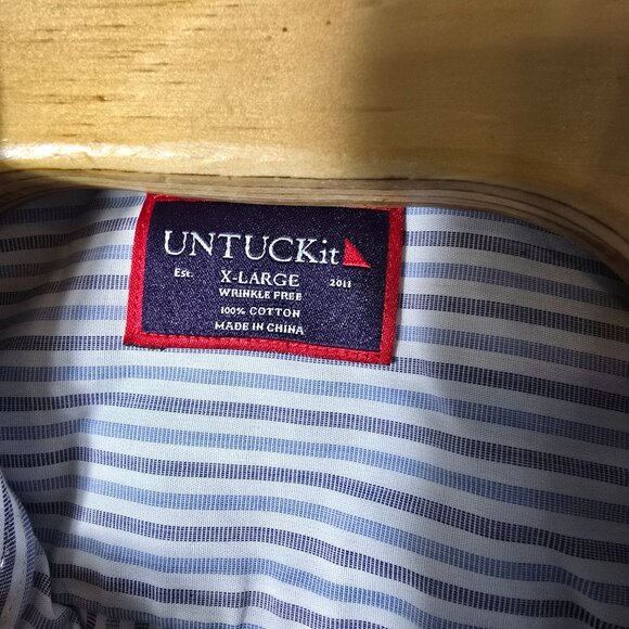 UNTUCKit Button Down Dress Shirt XL Men's White Blue Gray Striped Long Sleeve - Picture 4 of 6